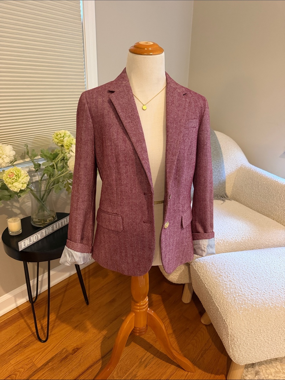 J. Crew Burgundy Herringbone Schoolboy Blazer